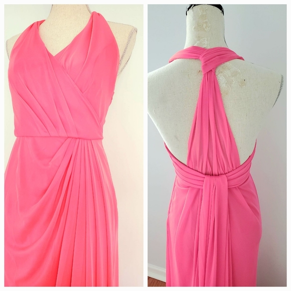 David's Bridal Guava Bridesmaid Prom Long Sheath Halter Dress Size 4 - Picture 2 of 11